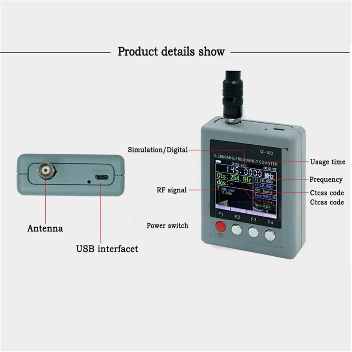 Superdeal*GO DMR Signal Testable 2MHz-2800MHz Digital Frequency Counter CTCSS/CDCSS Frequency Meter Wide Range Frequency