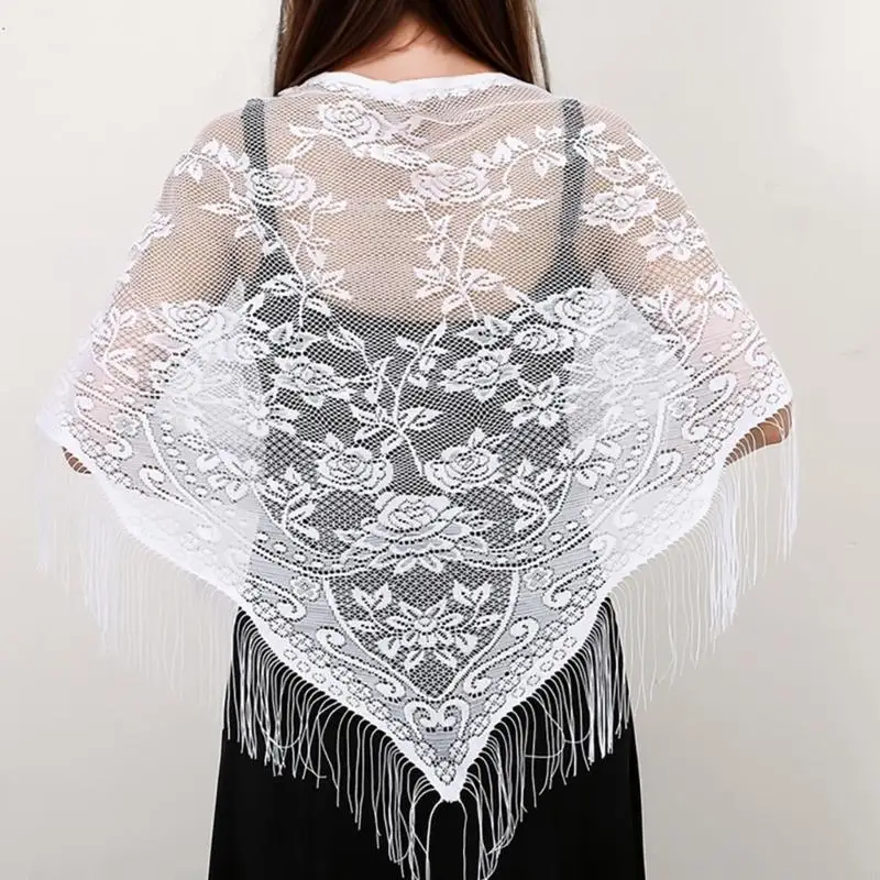 

Y3NE Lace Shawl with Tassels Breathable Sun Protective Shoulder Wrap Cover Up Scarf for Various Occasion and Summer Outfit