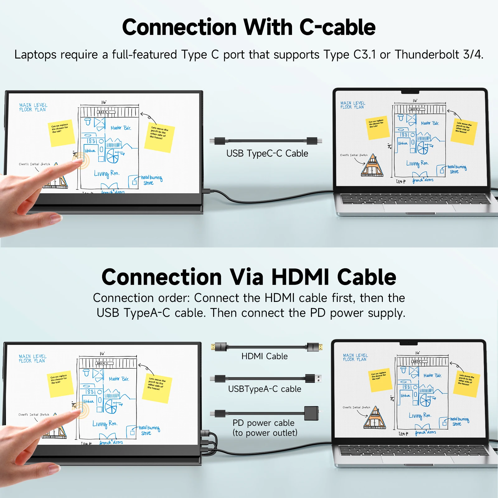 UPERFECT 15,6 Zoll tragbarer Monitor Touchscreen 1080P 10-Punkt Touch Gaming Display mit Schutzhülle VESA für Laptop-Telefon