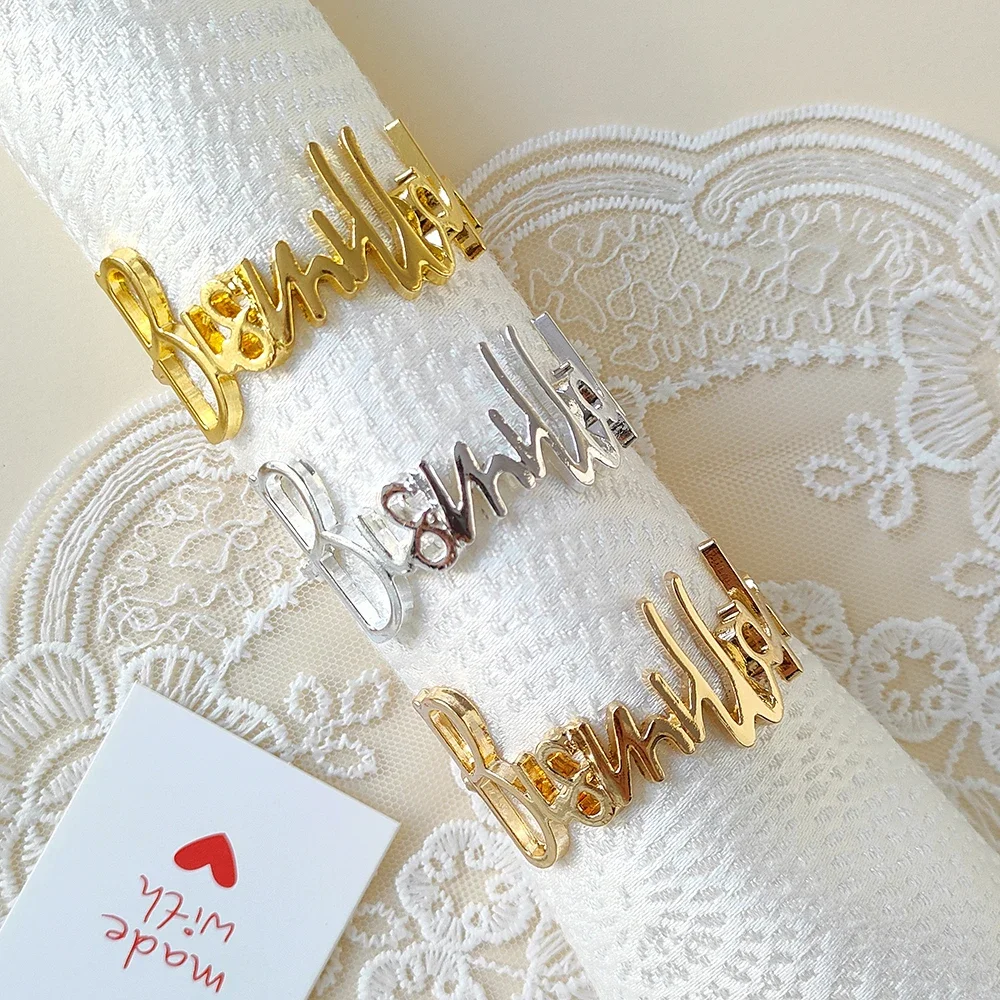 

6pcs Bismillah Napkin Rings Letter Napkin Rings Party Hotel Wedding Dinner Table Decor Western Restaurant Napkin Buckles Navidad