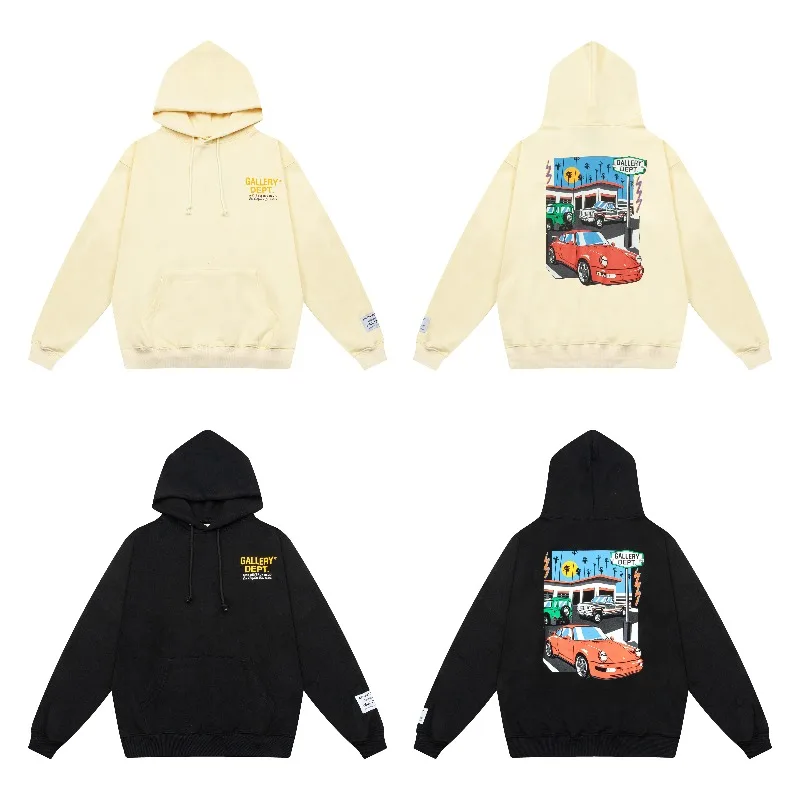 Gallery Dept Cartoon Printed Letter Pullover Hoodie Wool Loose Hooded Sweater