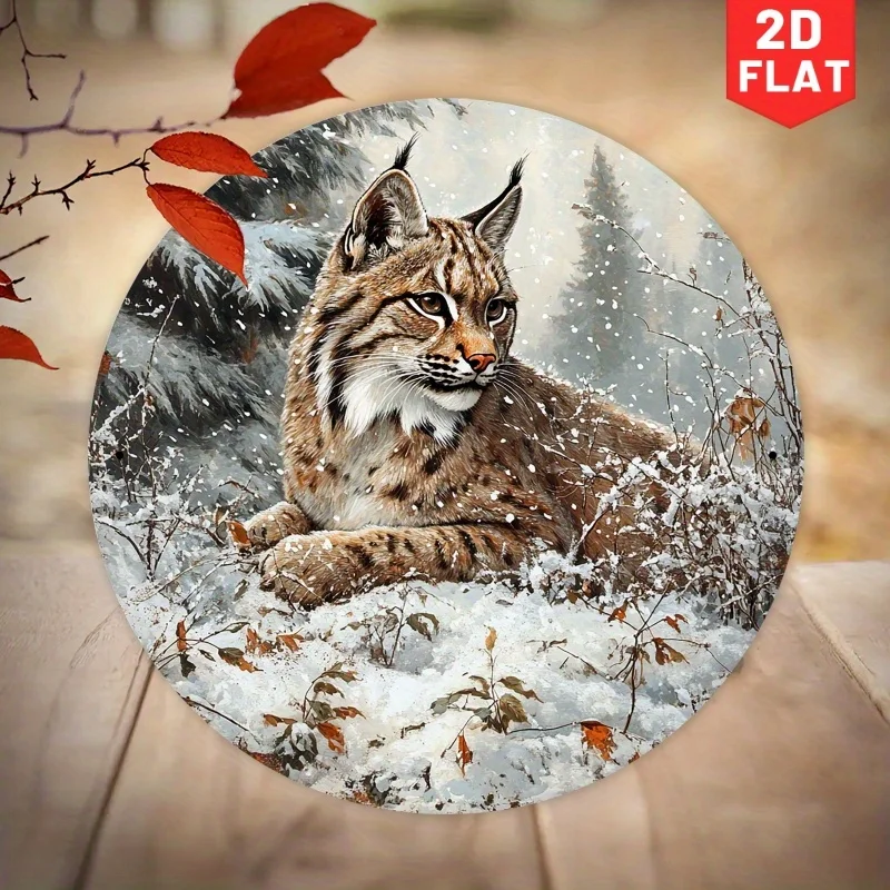 2D Flat, 2D Flat 1pc, Winter in Snowy Forest Iron Metal Sign, 7.87 Inch Round Vintage Wall Decoration, Serene Winter Wonderland