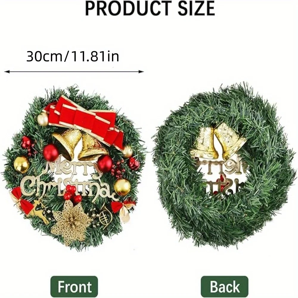 Christmas Wreath Double Bells Bowknot Balls Artificial Wreaths Merry Christmas Decorative Front Door Window Wall Hanging Garland