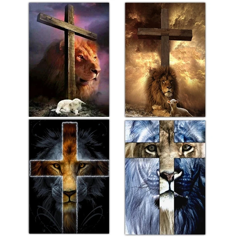 Jesus Christ Canvas Painting Symbol of Lord Judas Lion Warrior Lamb of God Print Poster for Living Room Home Decor  Frameless