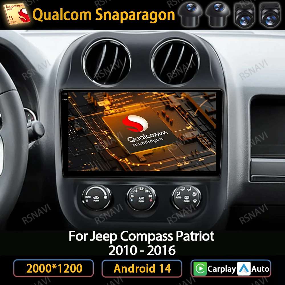 

Автомагнитола на Android 14 для Jeep Compass Patriot 2010 - 2016 мультимедийный стерео видеоплеер GPS навигация Carplay Авто 4G WIFI DSP