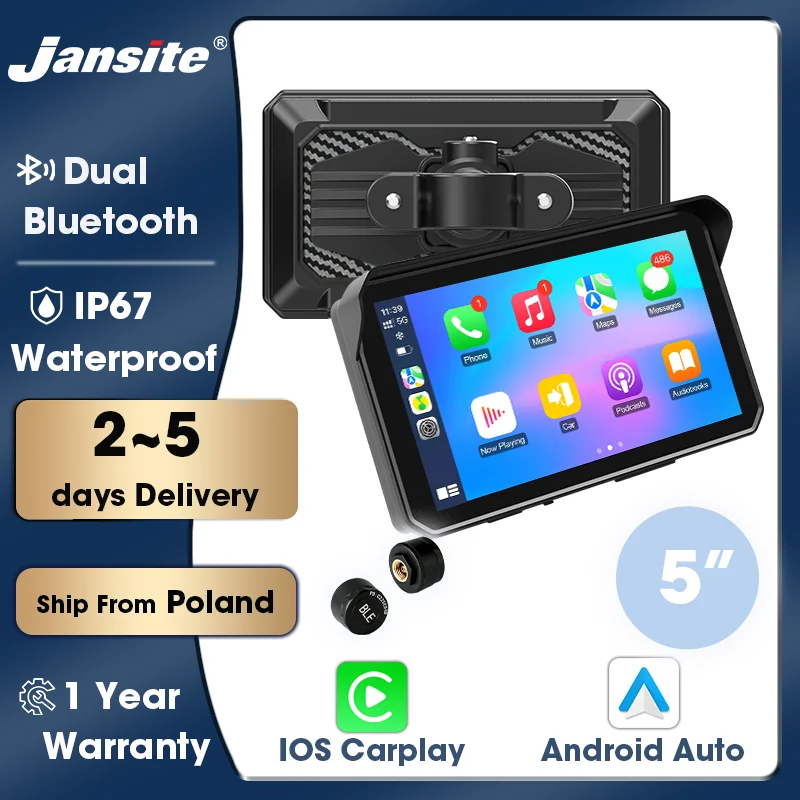 Pour Zongshen (Cyclone) 	 RX600 2020-2026 Jansite Écran d'affichage numérique pour moto 5", Moniteur de tableau de bord intelligent portable, CarPlay Android Auto sans fil, Lecteur multimédia pour moto avec navigation GPS et TPMS étanche IP67
