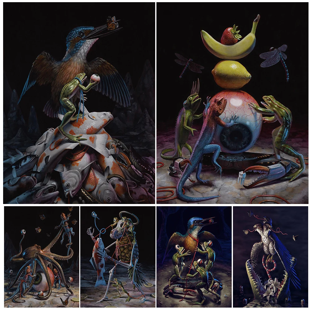 

Frogs, Bats,Crocodiles,Lizards,Snakes Mysterious Animal Wall Art Canvas Painting Hunting Among Animals Art Poster Print Decor