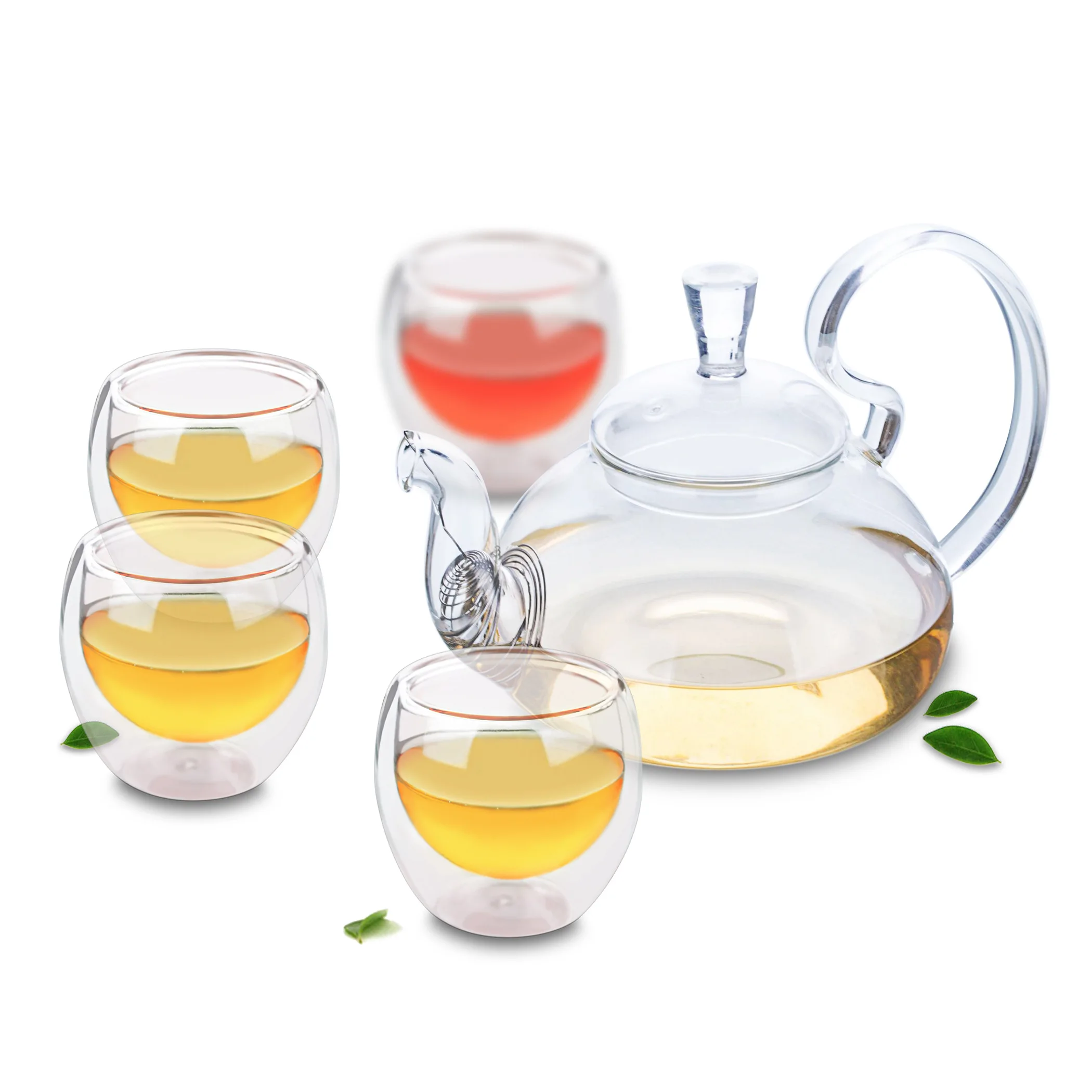 

1x Clear Glass Tea Set -830ml Heat Resistant High Handle Glass Teapot &Lid+4x 80ml Double Wall Cups