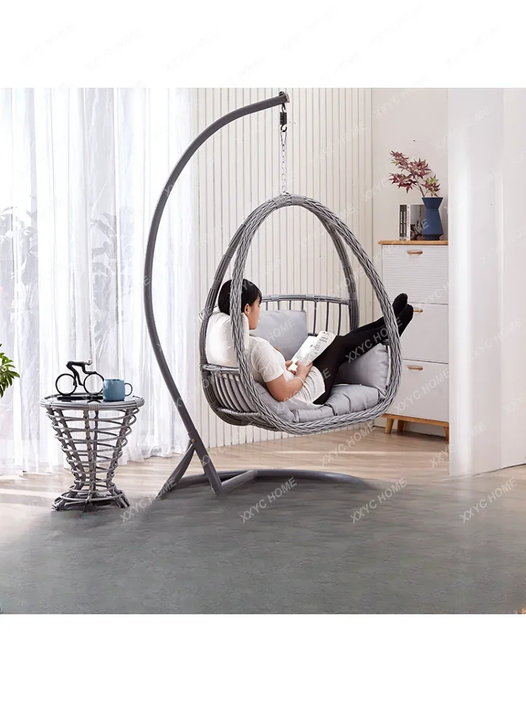 Hanging Basket Rattan Chair Balcony Glider Indoor Swing Bird's Nest Home Lazy Chlorophytum Chair Bedroom Double Rocking Blue