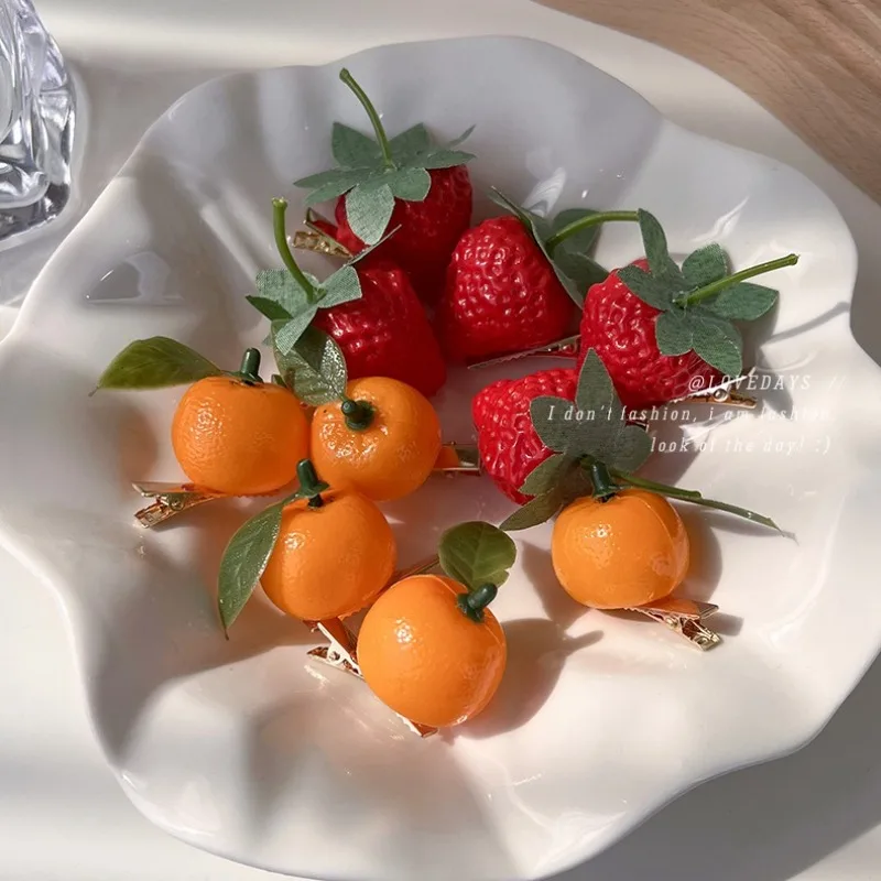 Funny 3D Strawberry Orange Fruit Hair Clip for Little Girls Side Hair Clasp Food Style Premium Lightweight Daily Wear Playful