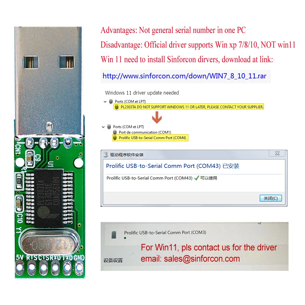 Prolific PL2303 USB RS232 PCB Adapter USB-COM Konwerter Programator Com Tester Zestawy narzędzi