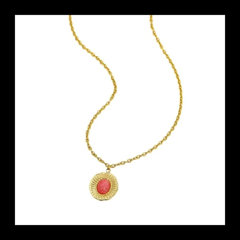 أزياء تنوعا الفولاذ المقاوم للصدأ البيضاوي مطعمة ريدستون قلادة قلادة المتخصصة سلسلة الترقوة الغلاف الجوي #5