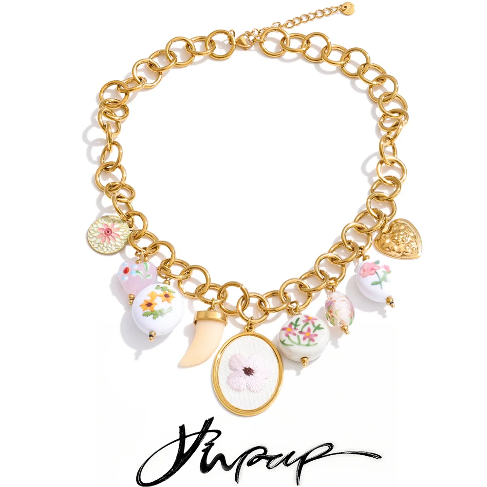 

Yhpup 2026 Spring Summer Style Stainless Steel Collar Necklace Women Charms Flower Accessories Statement Jewelry Waterproof Gift