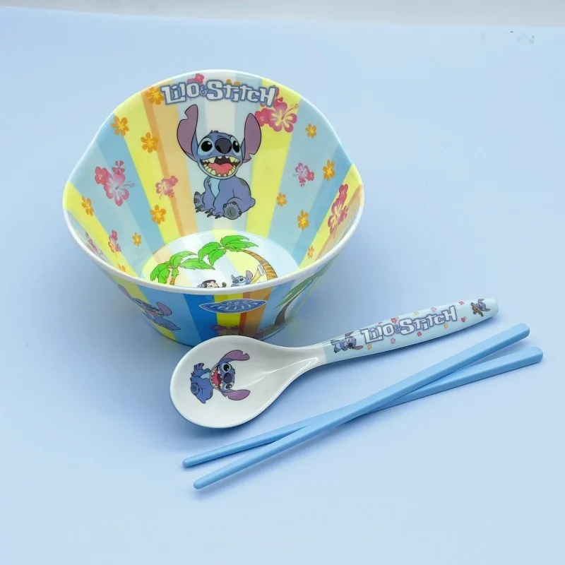 Stitch Cartoon Large Size Bowl, Spoon, Cup and Chopstick Set Cute Anti-fall and Anti-scald Children's Tableware Friend Gift