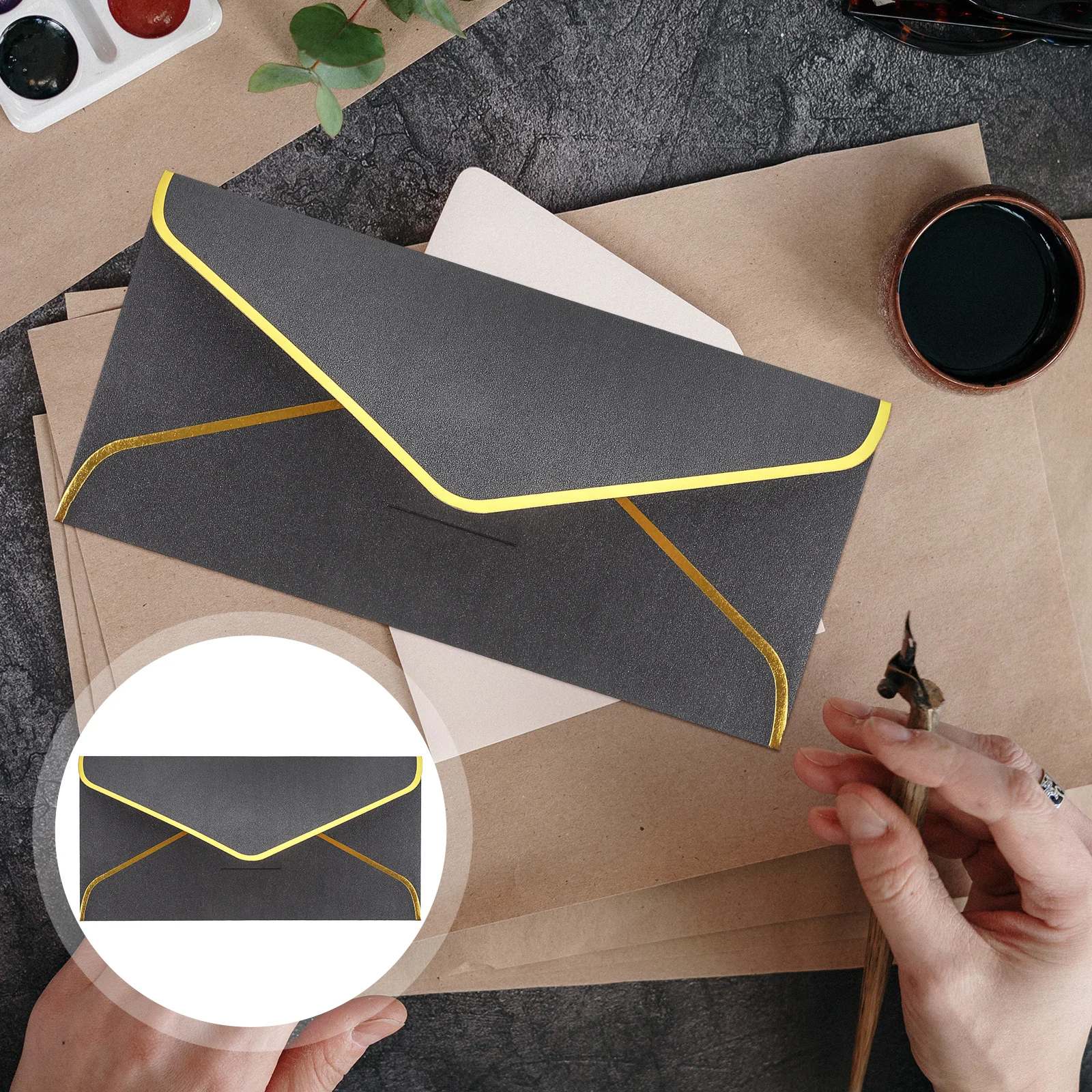 

10Pcs Gold Foil Envelope Premium Iridescent Paper Elegant Retro Design for Wedding Shower Graduation Invitation Storage