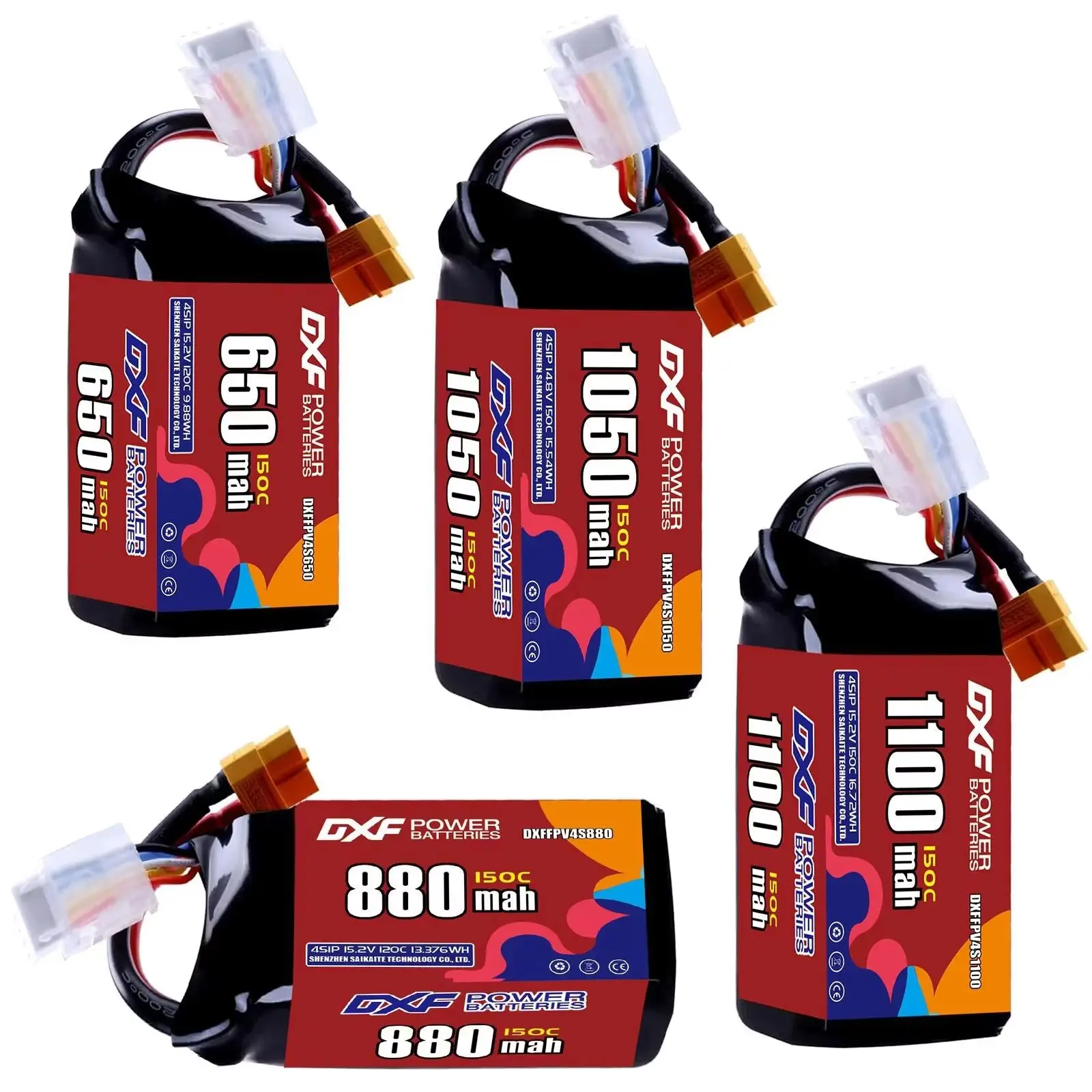 

DXF Lipo 4S Аккумулятор 14,8 В 650 мАч 880 мАч 1050 мАч 1100 мАч 150C с разъемом XT30 XT60 JST Самолет Вертолет Квадрокоптер FPV Дрон