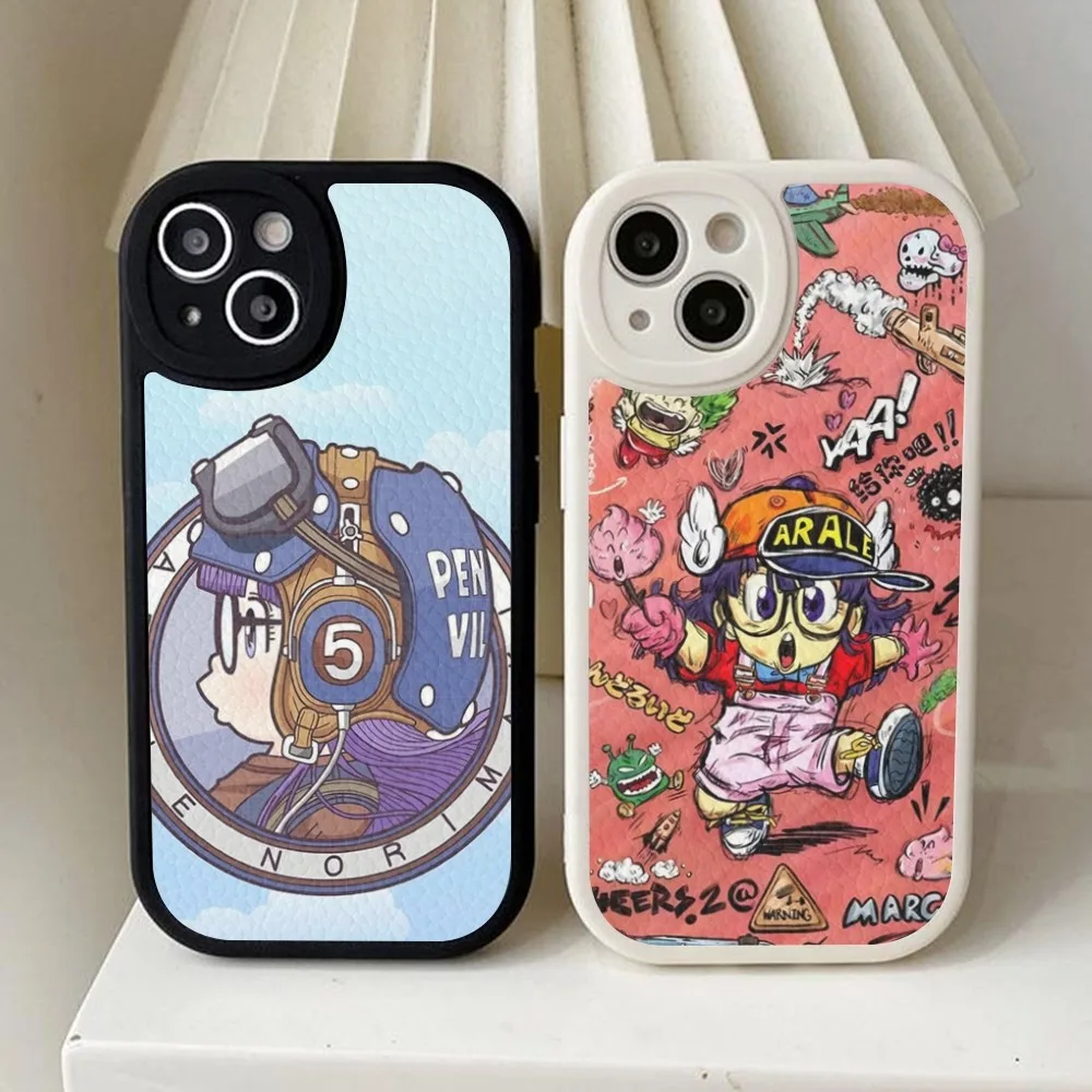 D-Dr S-Slump A-Arale Phone Case Hard Leather For iPhone 16 15 14 13 12 Mini 11 14 Pro Max Xs X Xr 7 8 Plus Fundas