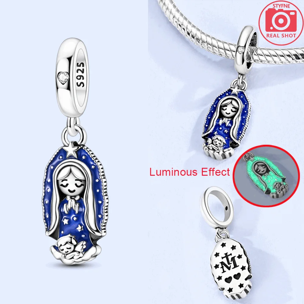 Charms 925 Silver Original Glow in The Dark, Madonna and Angel Beads Jewelry Valentine's Day Gift Diy Accessories Material