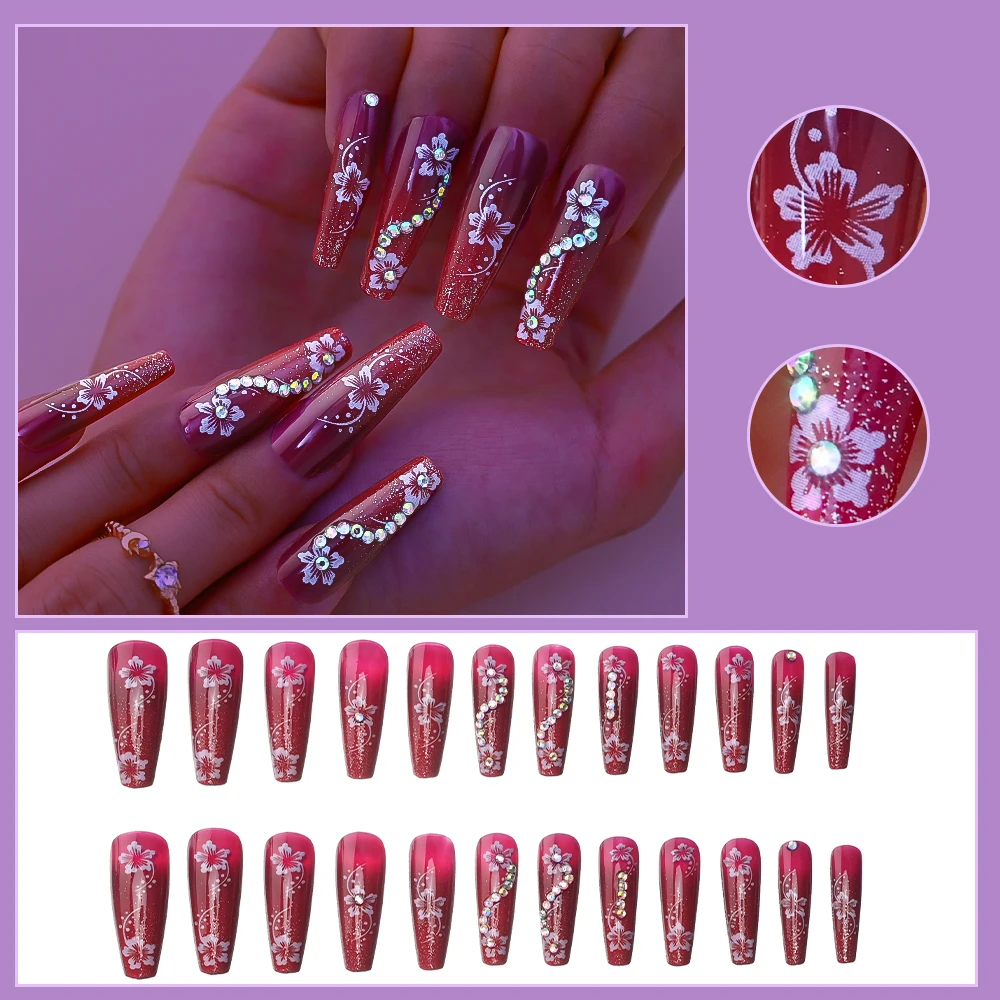 Uñas postizas estereoscópicas de colores artificiales, puntas de uñas de cobertura completa, herramientas de manicura, 24 unidades