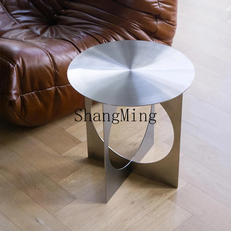 

FG modern simple small apartment living room sofa side table minimalist creative stainless steel round small coffee table