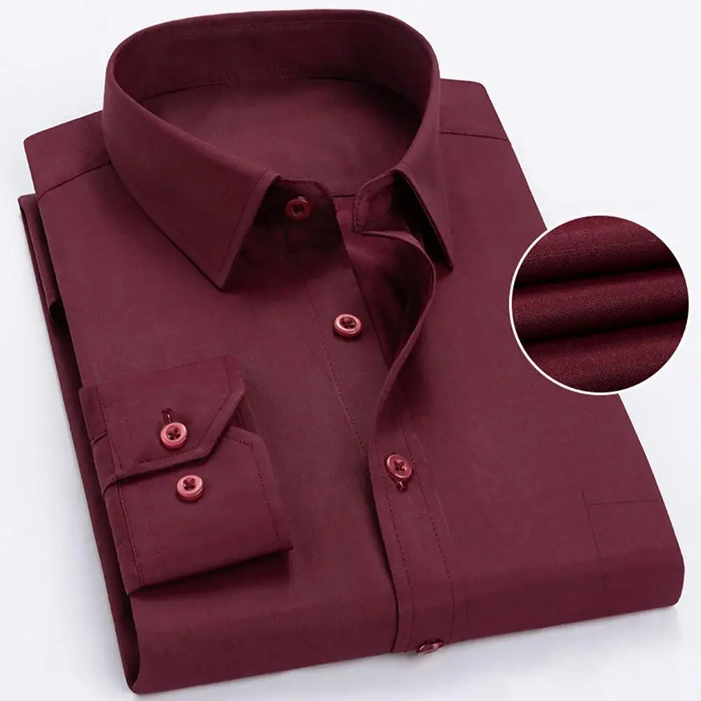 Camisa Formal con bolsillos delanteros para hombre, camisas de manga larga antiarrugas, camisas de vestir sólidas, camisas ajustadas, camisas de Negocios Sociales