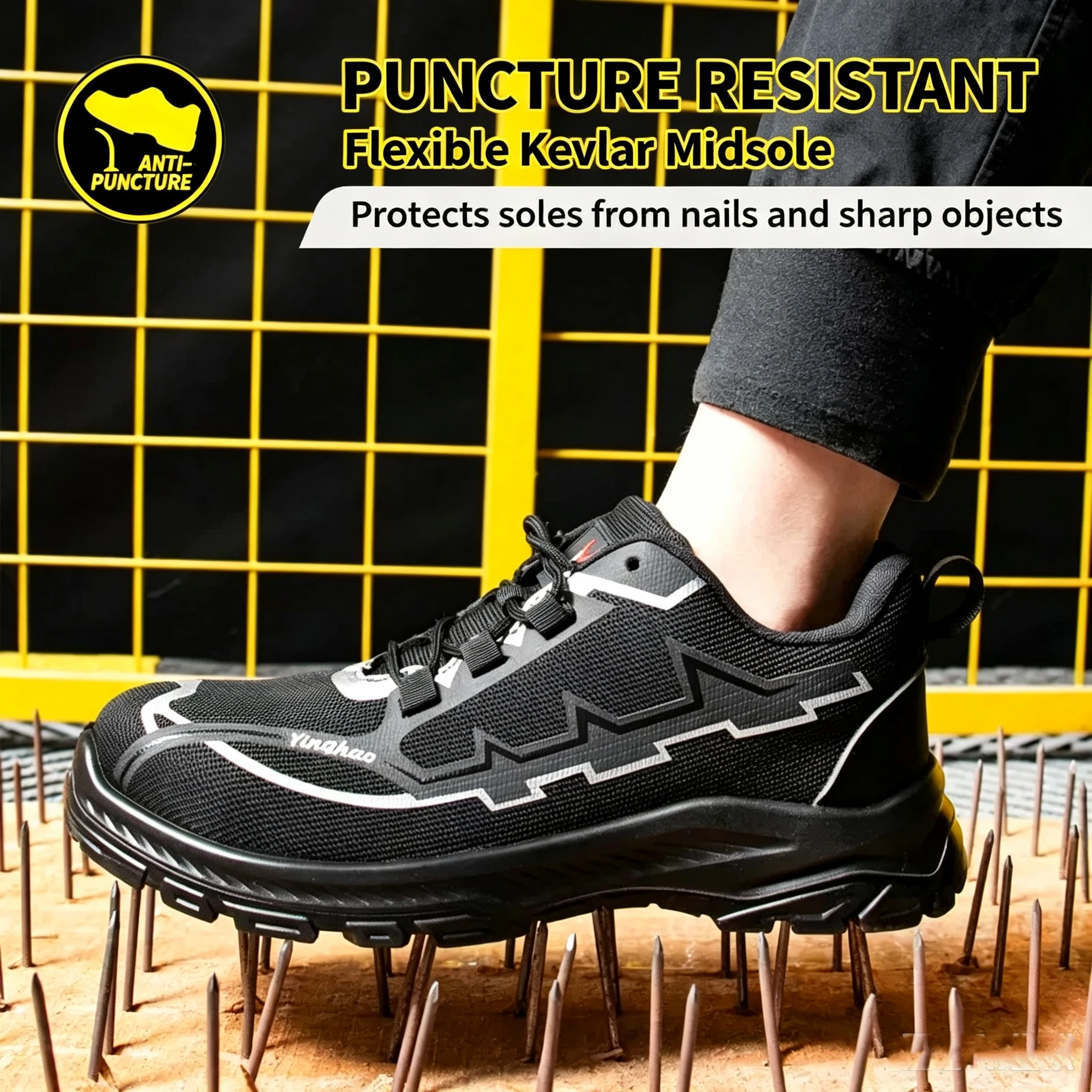 New Men's Breathable Kevlar Midsole Work Shoes: Impact-Resistant, Puncture-Resistant, Anti-Static, and Abrasion-Resistant