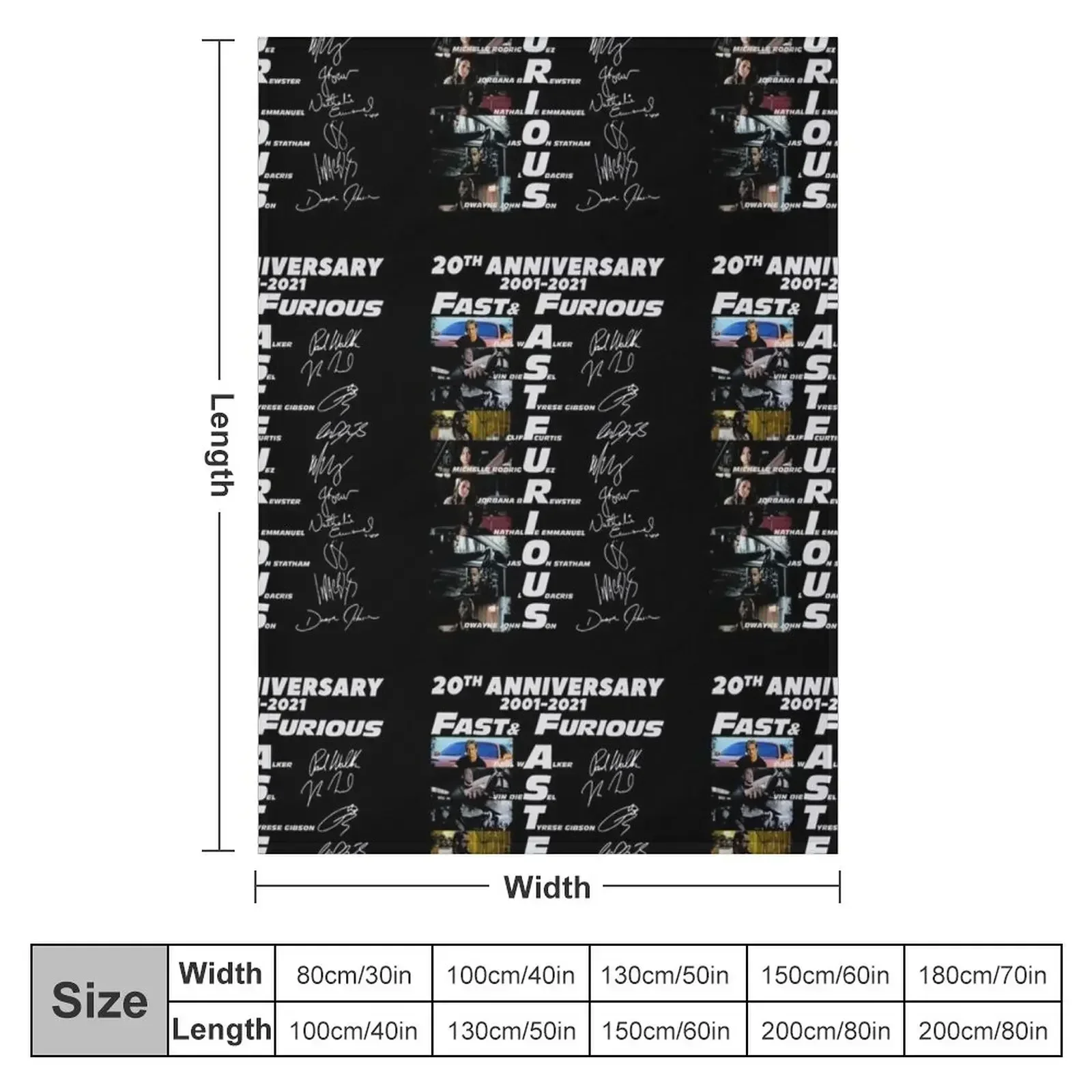 20th Anniversary 2001 2021 Fast Furious Signatures Throw Blanket cosplay anime Personalized Gift Blankets