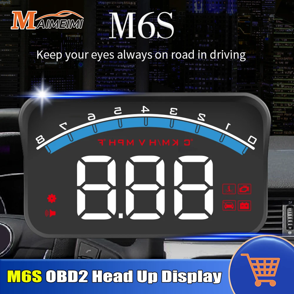 M6S OBD2 HUD Digital Car Head Up Display Windshield Projector Speedometer Water Temp Voltage Auto Accessories On-board Computer