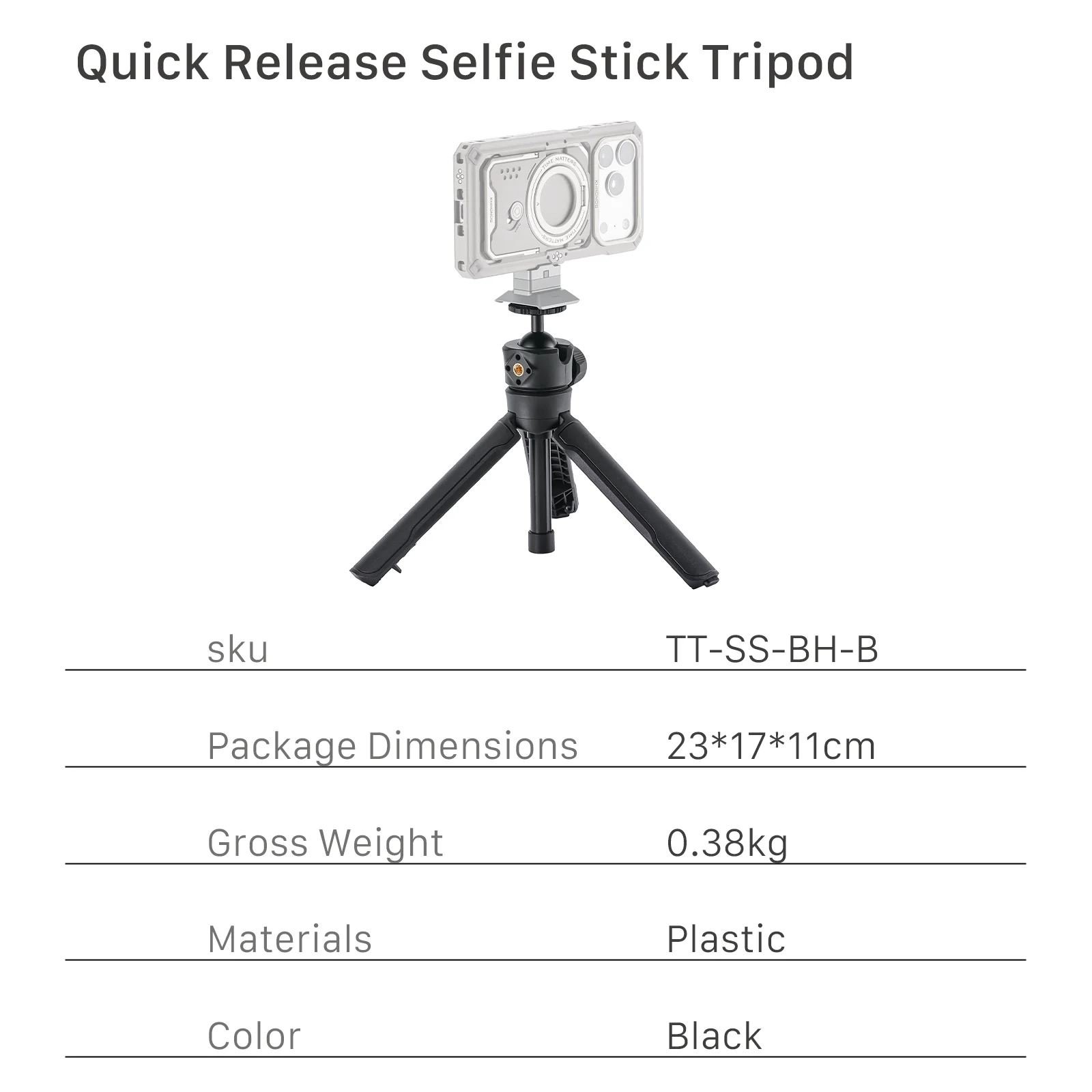 TILTA Schnellverschluss-Selfie-Stick-Stativ, Mini-Automatik-Handystativ, aufklappbarer Bodenständer für Outdoor-Reisen und Vlogs TT-SS-BH-B – Detail 12