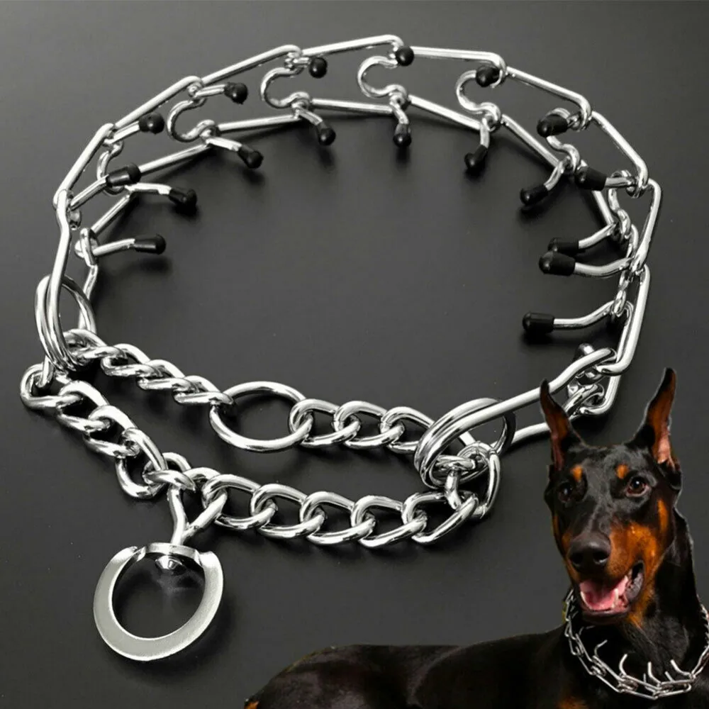 Metal Dog Training Prong Collar Removable Pet Link Chain Adjustable Stainless Steel Spike Necklace With Comfort Rubber Tip