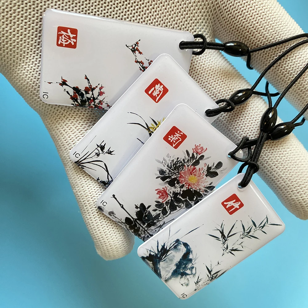 4 Pcs/lot Mei Lan Zhu Ju Flowers Print 13.56MHz IC card M 1K S50 Expoy Card RFID Smart Card For Tuya Fingerprint Smart Lock