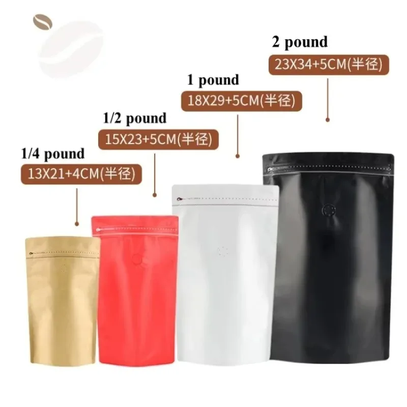 

50PCS 1/4~2 Pound Foil Coffee Bags with One-Way Valve - DIY Cocoa Matcha Coffee Beans Bags Tea Packaging Heat Sealing Bags