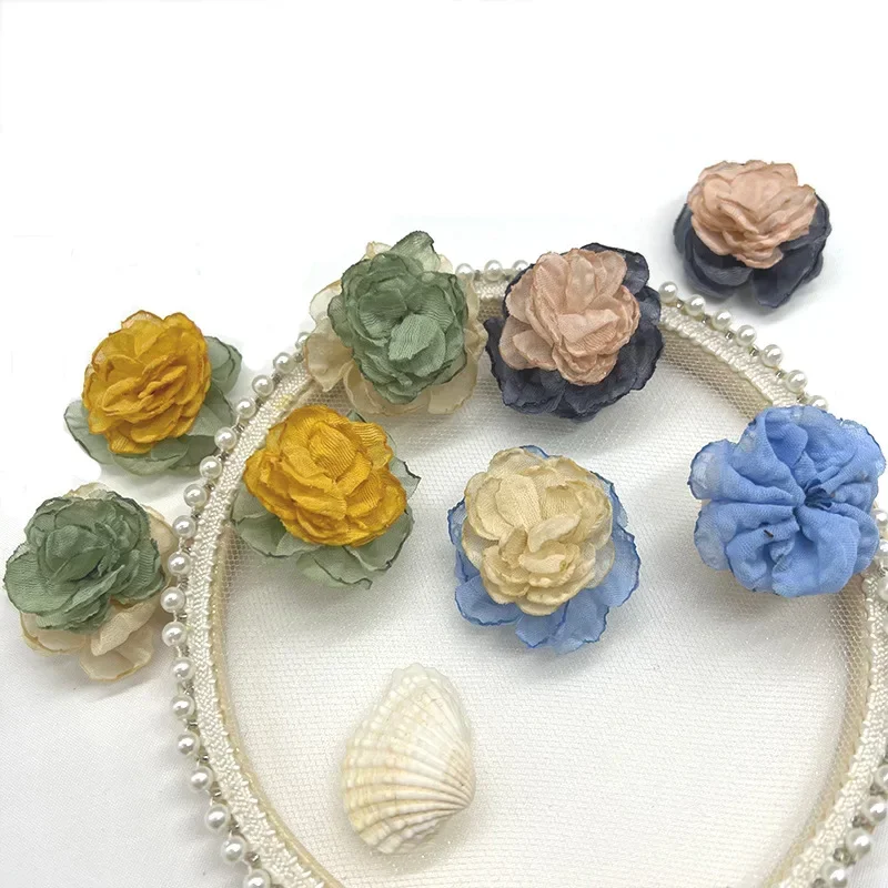 10pcs Chiffon Fabric Flowers Supplies For Jewelry Fake Flower For Bridal Headdress Decoration DIY Hair Clips Accessories