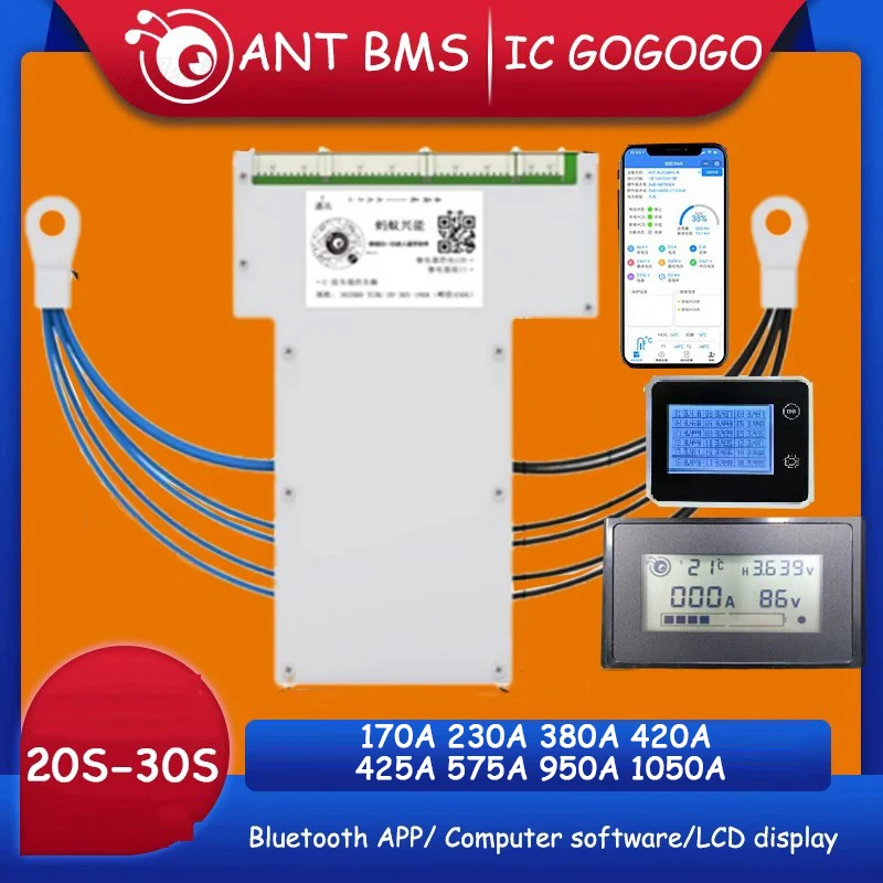 Smart 20S ~ 30S ANT BMS Lifepo4 li-ion LTO Battery Protection Board 1050A 380A 170A Bluetooth APP Phone 24S 26S 28S 84V 96V 126V