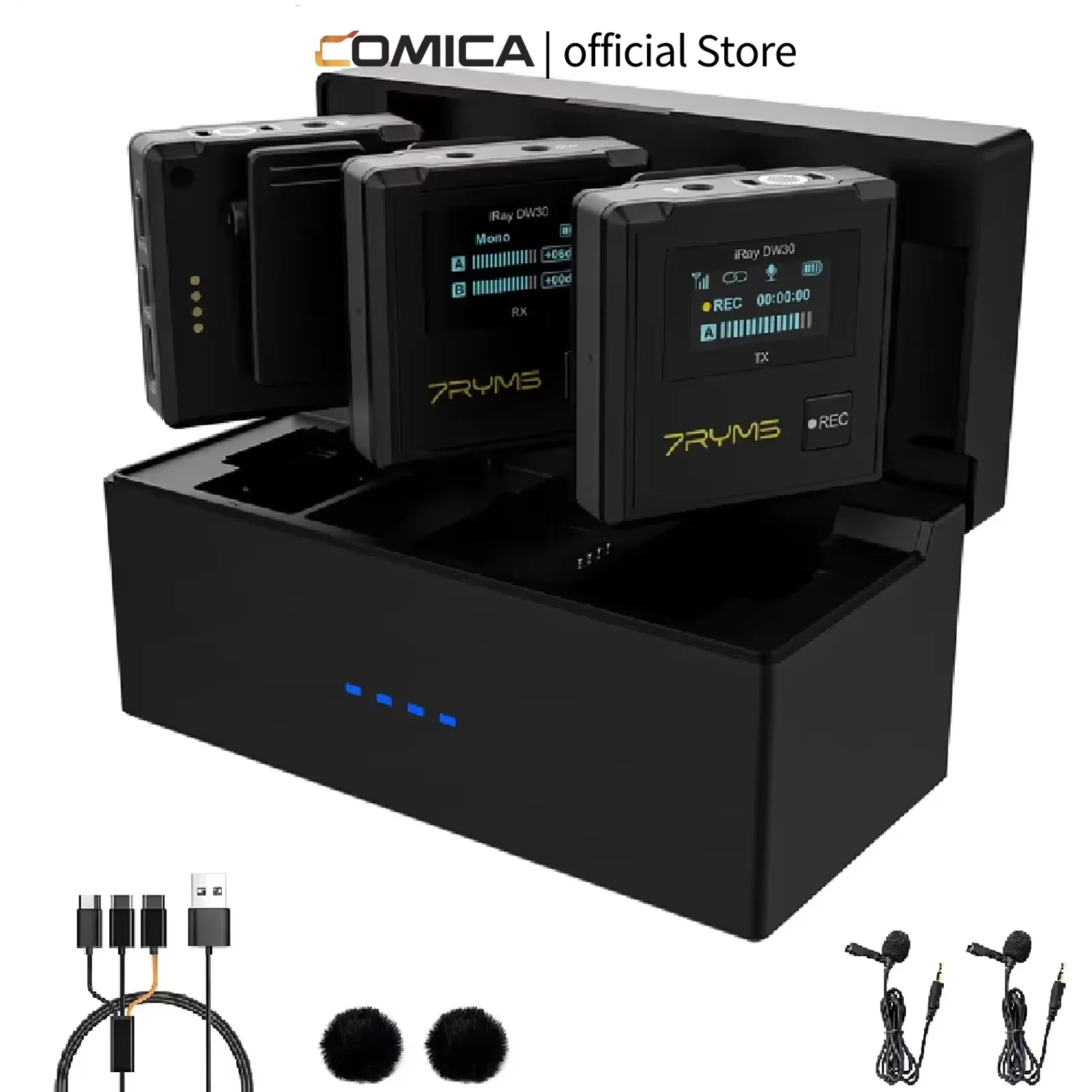 

7RYMS 2.4G Wireless Microphone With Charging Box For mobile Canon Nikon Sony Dslr Camera, Support On-board Recording iRay DW30