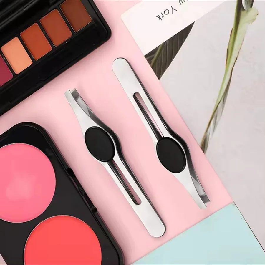 Pince à sourcils en acier inoxydable, 1 pièce/2 pièces, Clip diagonal pour le ventre, pince à trous pour faux cils, pince à épiler pour couper les sourcils, pince à barbe