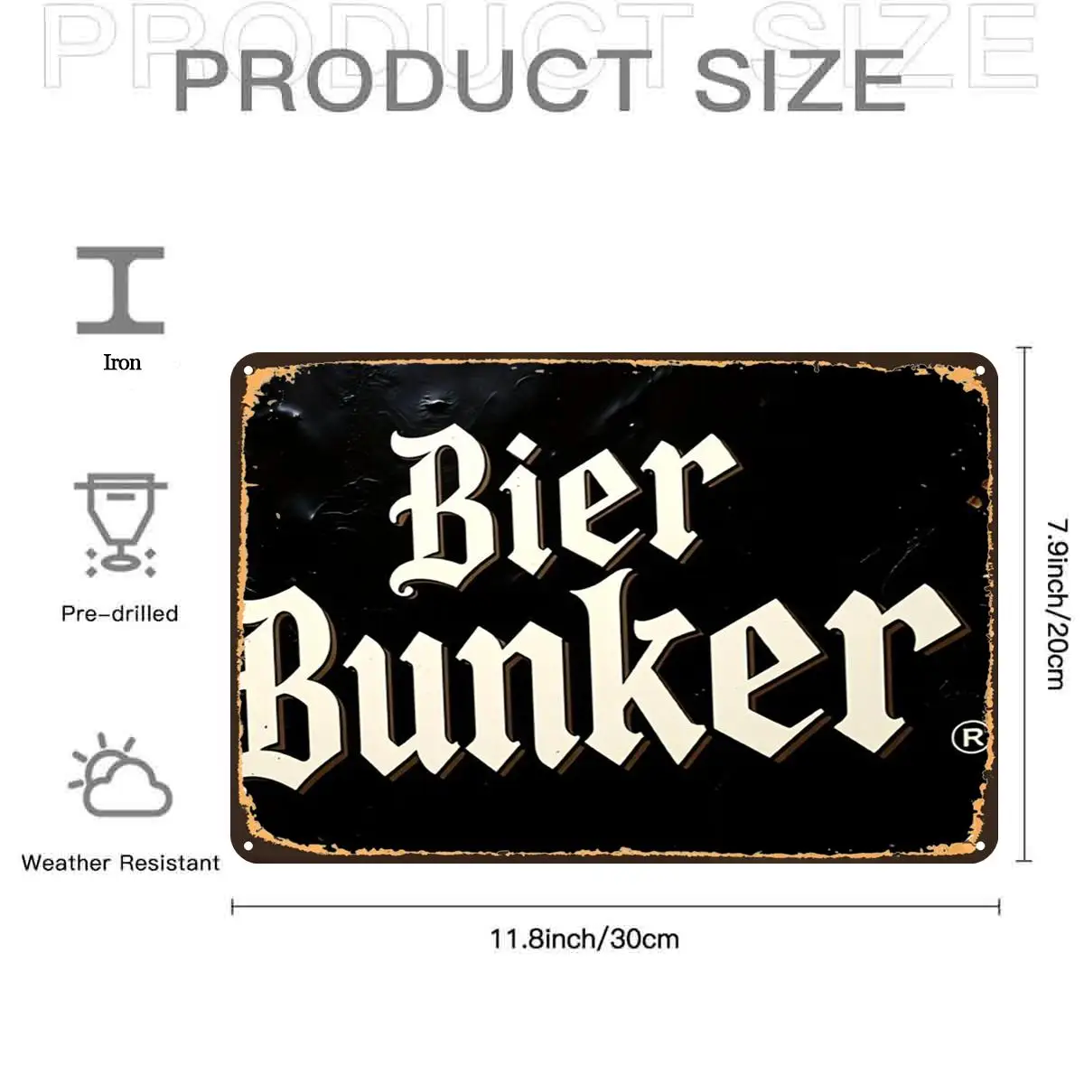 Retro VintageBier Bunker Vintage SignMetal Tin Sign, Pre-Drilled Holes, Suitable for Indoor, Garden,Outdoor, Toilet Decoration