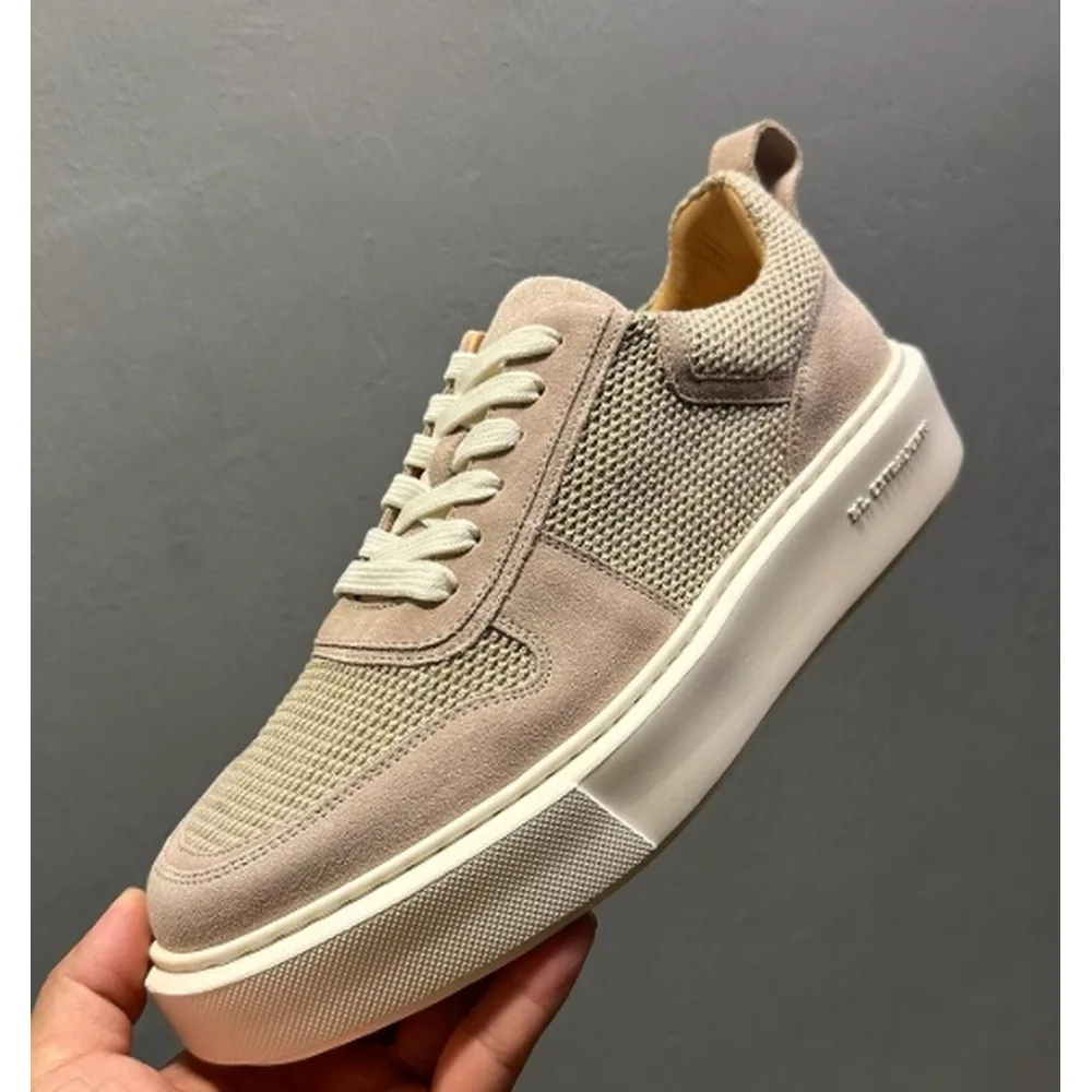 Men's Mesh Suede Patchwork Platform Sneakers, Breathable Lace‑Up Casual Skate Shoes for Daily Walking Outdoor Street Wear