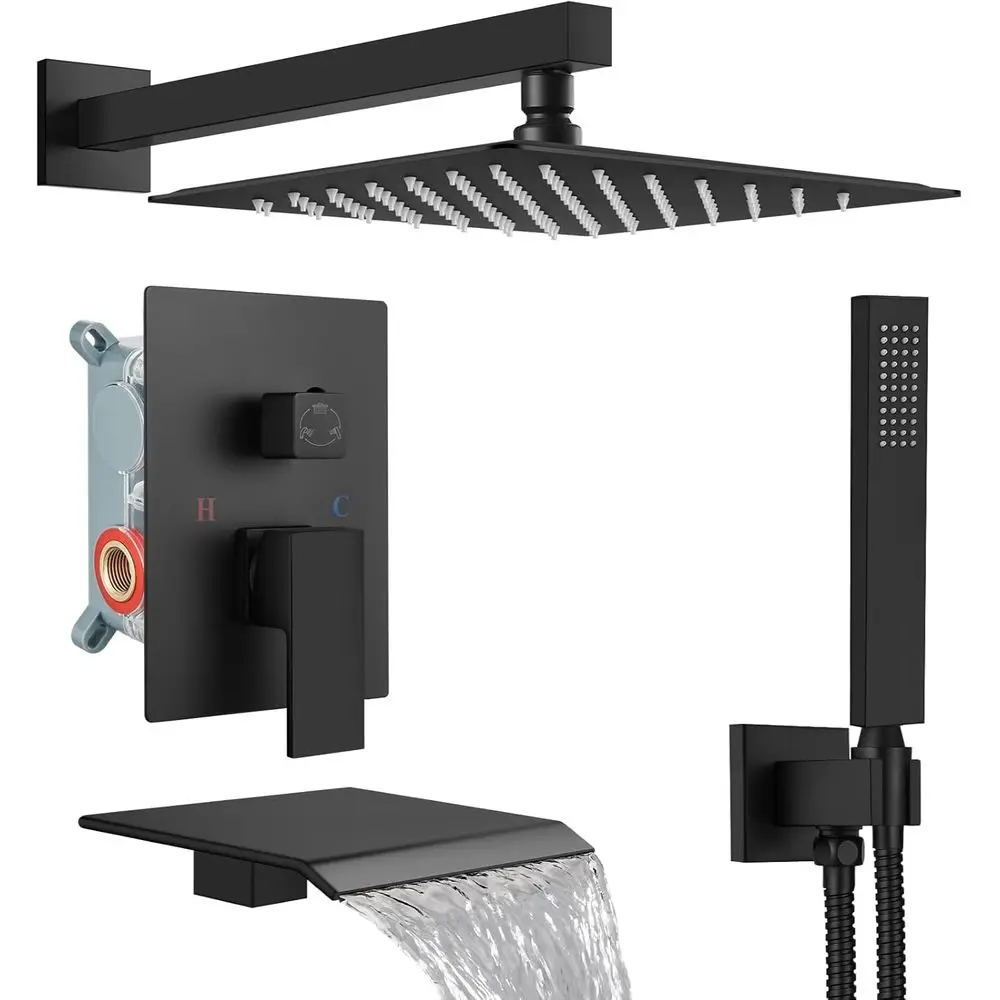 

Shower System with Tub Spout,Bathtub Shower Faucet Set with Square Rainfall Head and Handheld Sprayer Wall Mount Tub Faucet Set