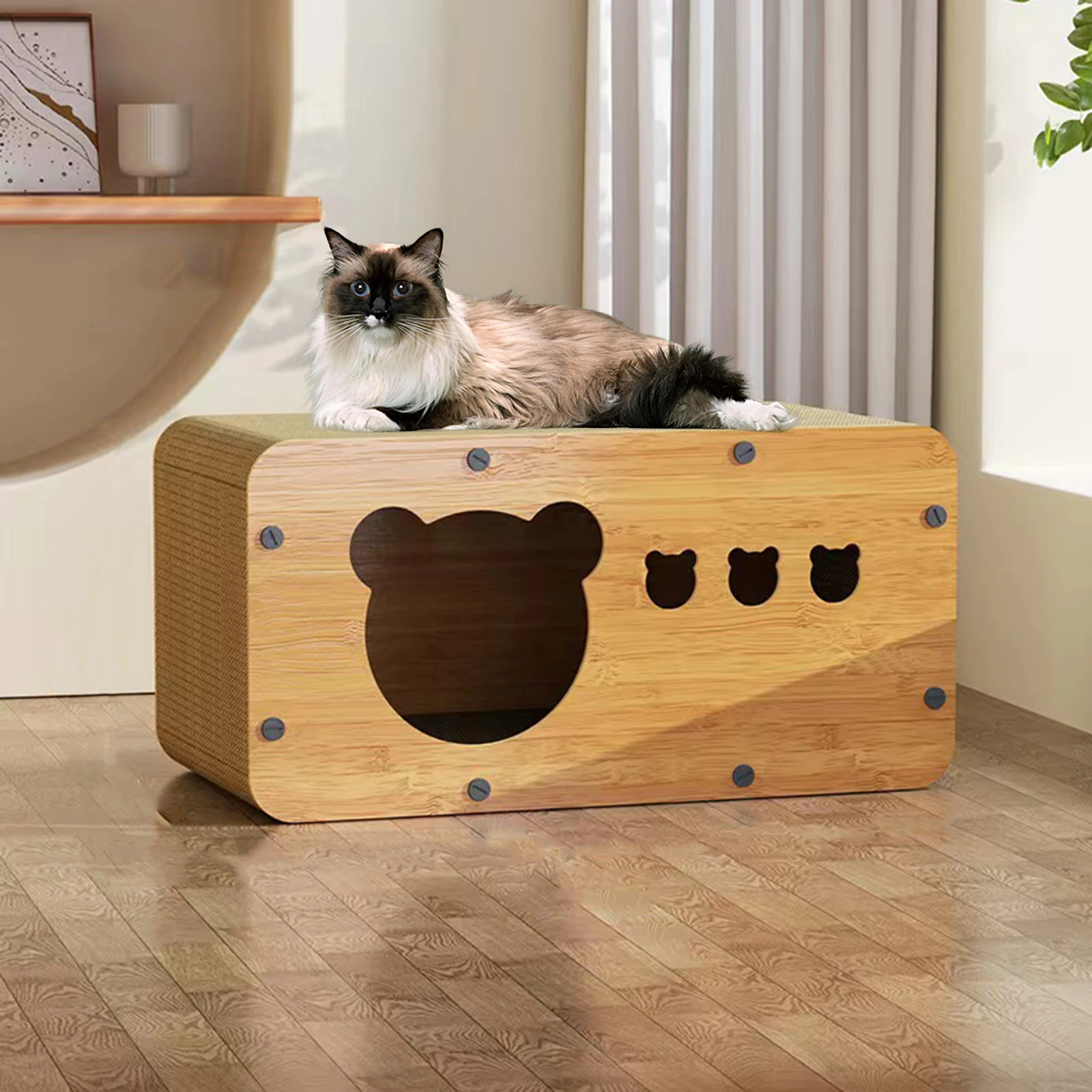 Cat House Cat Scratcher Cardboard Wood Corrugated Paper Scratching Board Nest For Indoor Kitten Scratching Post Cat Furniture