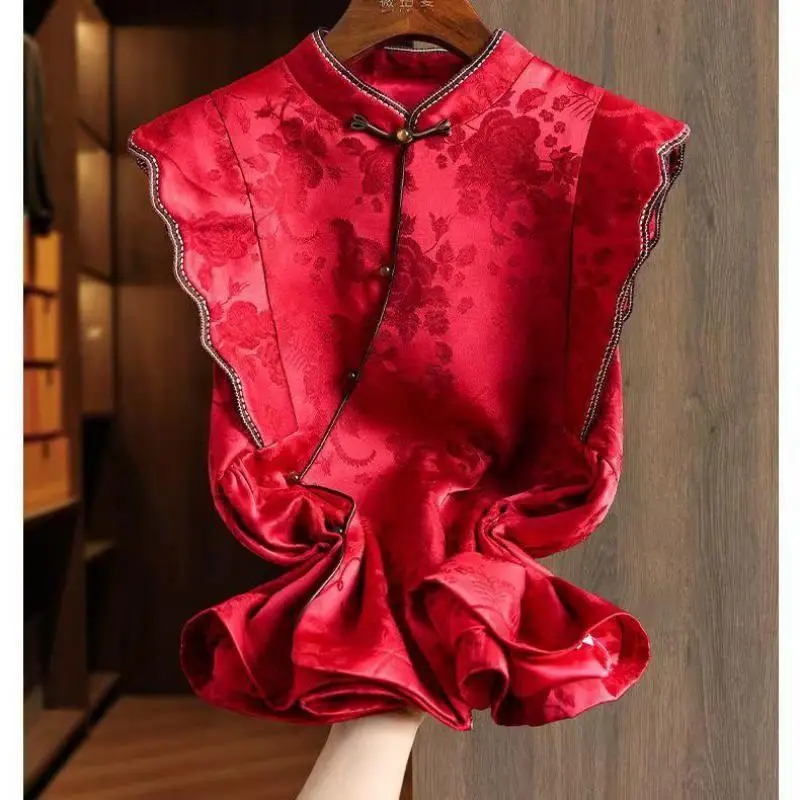 2026 New Chinese Style Women's Cotton Vest Fashionable Flower Bud Design Retro Elegant Singlet High-end Chic Waistcoat For Ladie