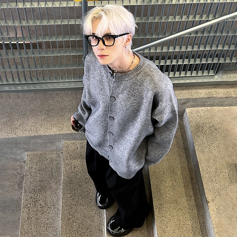 LUZHEN 2025 جديد الكورية فضفاض وسيم كم طويل سترة مشغولة من الصوف الرجال موضة عالية الجودة الجولة الرقبة سترة غير رسمية JY3464