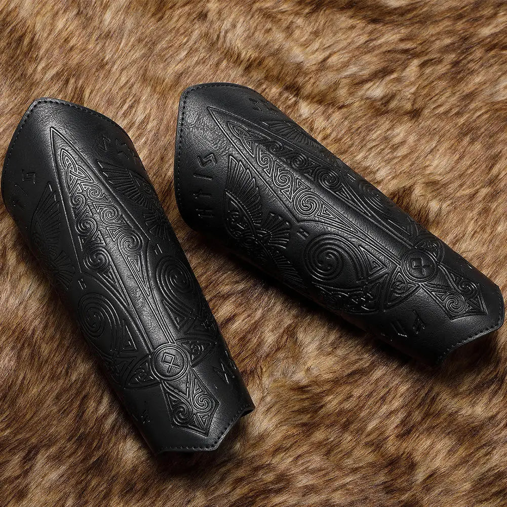 القرون الوسطى القوطية درع قفازات واسعة الأصفاد دعامات درع مدفئات للذراع عصر النهضة القراصنة فرسان بولي Leather الجلود الدانتيل متابعة معصمه #1