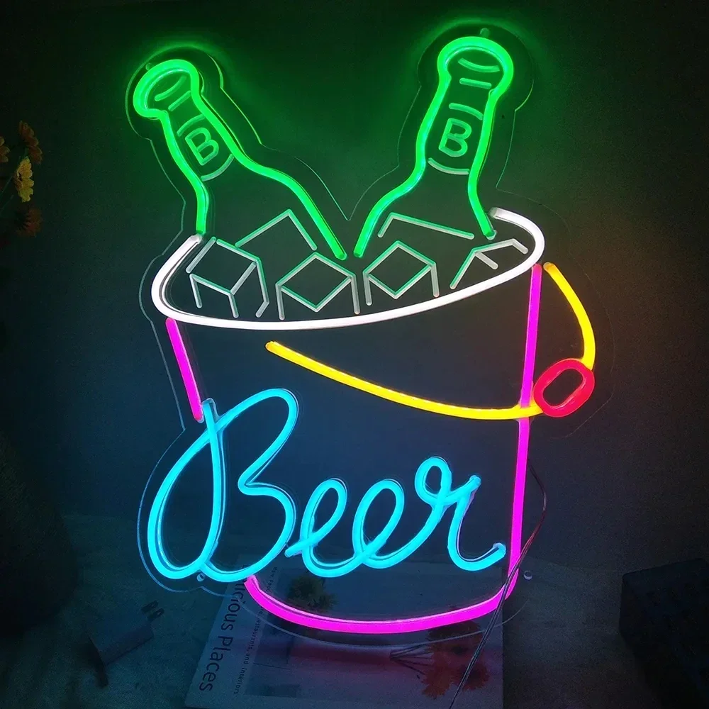 Cocktails Beer Barrel LED Neon Sign, Wall Decor for Beer Bar, PRPub Club, Nightclub, Birthday Party, Decorative Neon Night Light