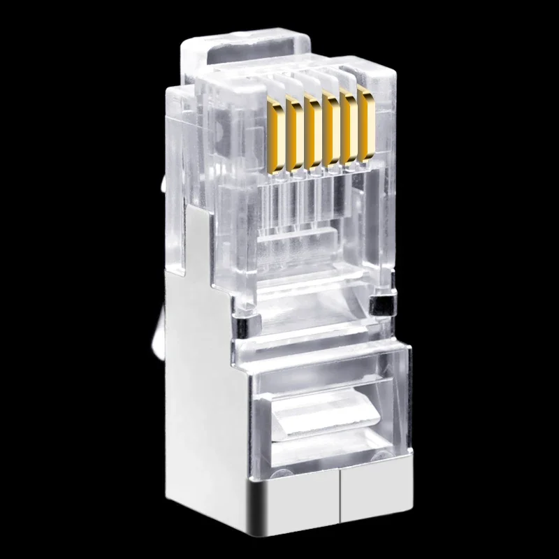 CNCOB 100 قطعة RJ11 RJ12 6P6C جسم طويل، موصل خط هاتف FTP 6 رأس كريستالي للهاتف الأساسية، درع توصيل معياري مطلي بالذهب
