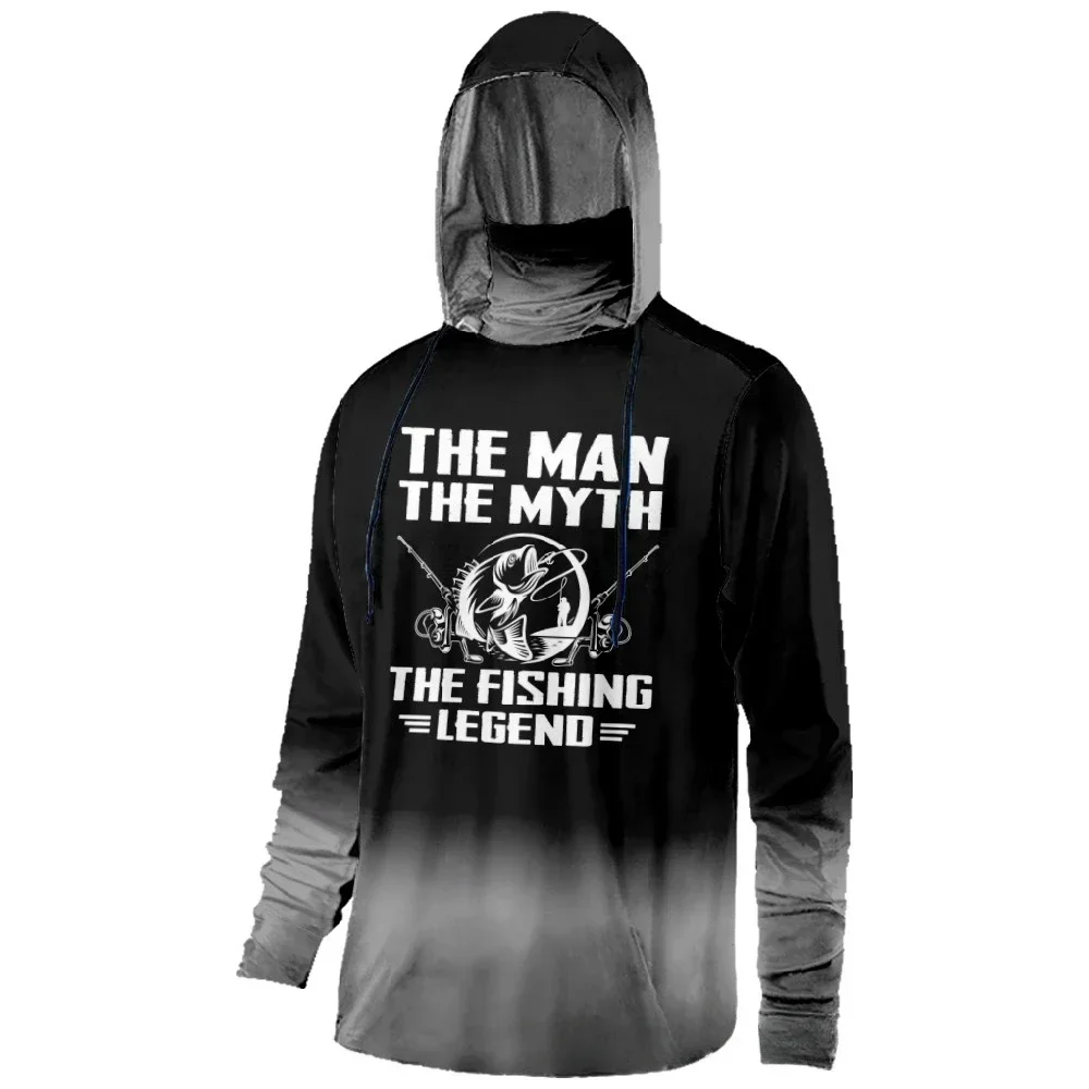 Mens Fishing Clothing The Man The Myth The Fishing Legend Printed Sun Protection Face Mask Hoodies Outdoor Sports Breathable