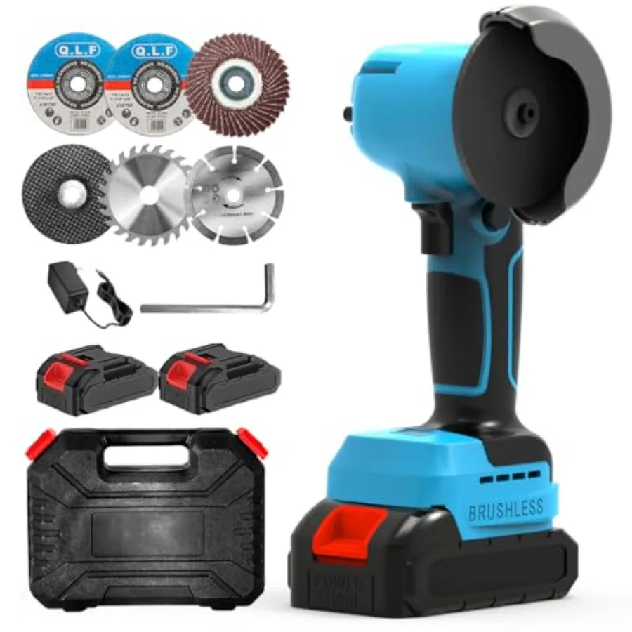 

Бесщеточная аккумуляторная угловая шлифовальная машина (УШМ) 28000 об/мин, мини-электрический инструмент для шлифовки с 2 аккумуляторами 21В 2000мАч и 6 отрезными дисками