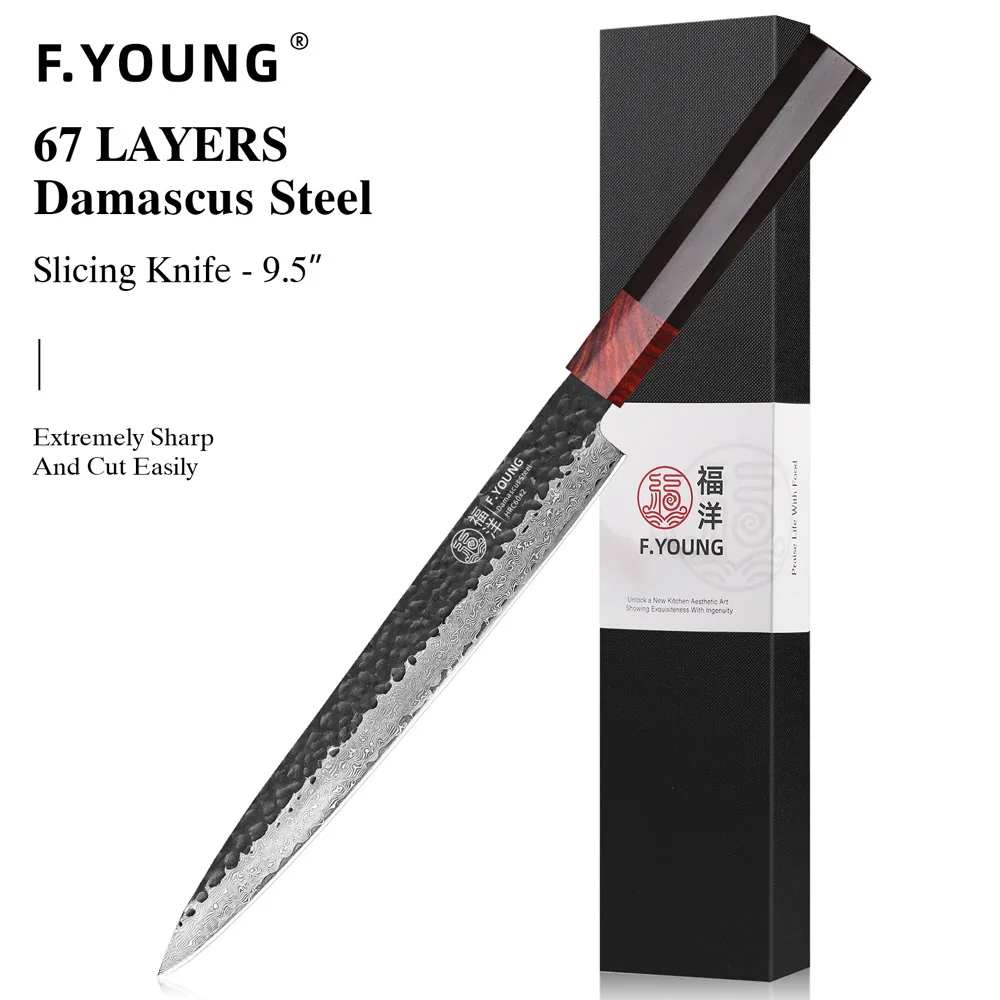 F.YOUNG Japanisches Kochmesser, Damaststahl, professionelle Küchenmesser, Fleischschneiden, Sashimi Utility, handgeschmiedete Kochutensilien 4