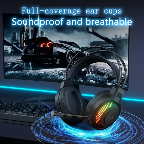 Imagen 2 del producto Auriculares para juegos Acer con micrófono 7,1 estéreo Virtual envolvente luz LED auriculares bajos Gamer para ordenador PC Gamer OHW303