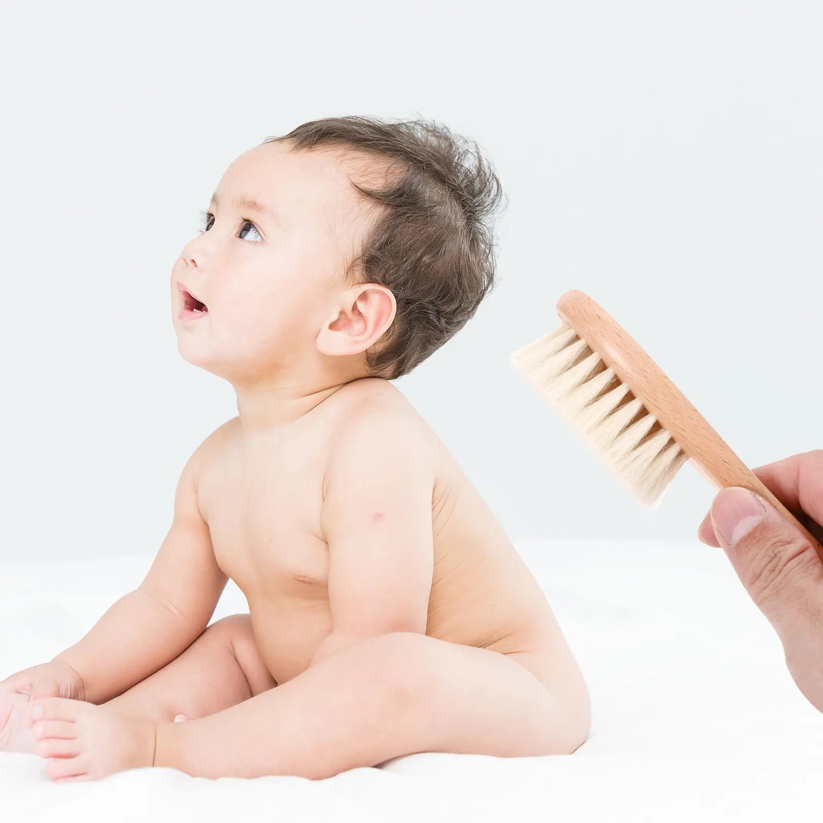 1Set Beech Wood Baby Head Care Kit with Natural Wool Brush Scalp Grooming Tool for Newborns Delicate Scalp Circulation